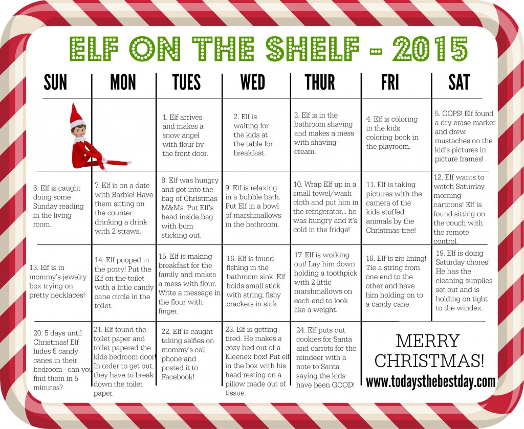 Elf on The Shelf 2015 Calendar