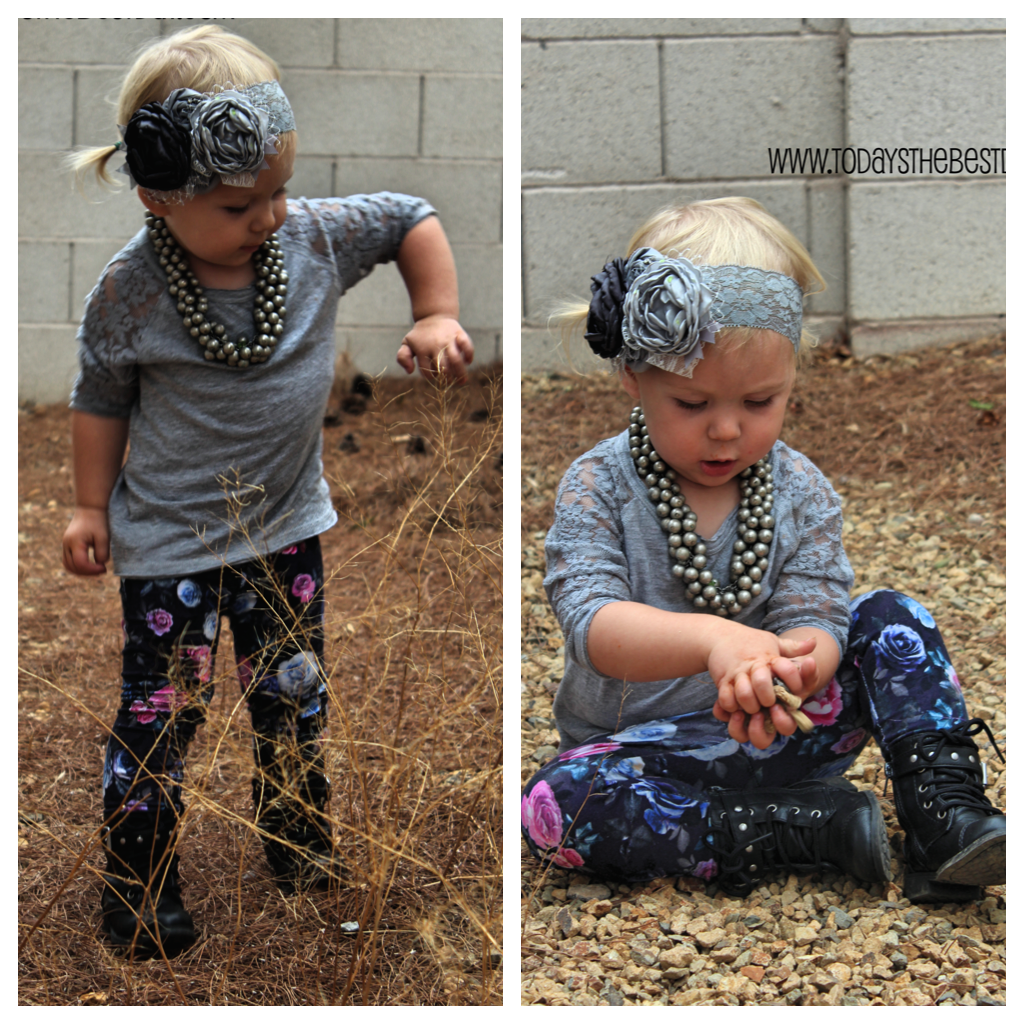 lace top, floral leggings and combat boots