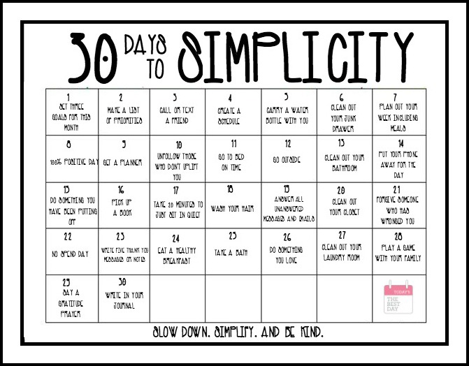 30 DAYS TO SIMPLICITY CALENDAR